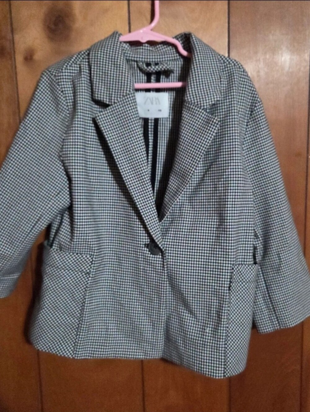 Zara Kids houndstooth gingham patterned single-button blazer jacket size 6